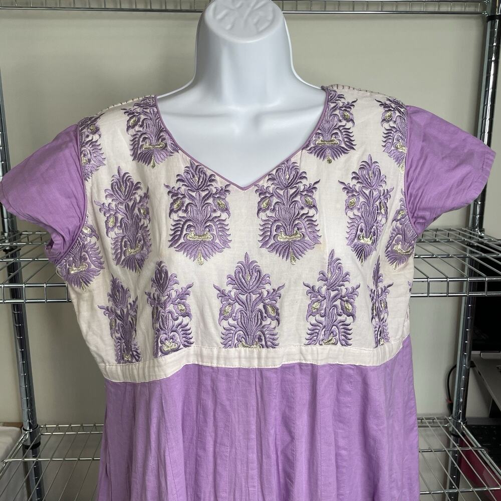 Boho Women's Purple Embroidered Kurta Dress Size‎ XL Indian Textiles Cottagecore - Picture 3 of 11